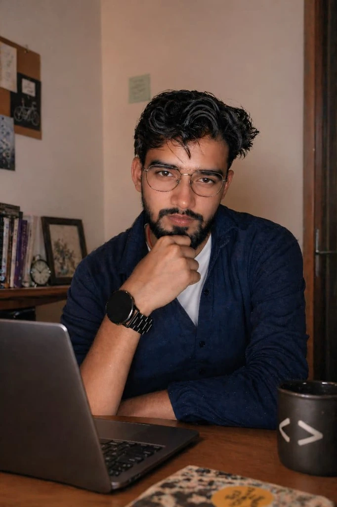 Yashvardhan Mishra at his desk, working on a laptop